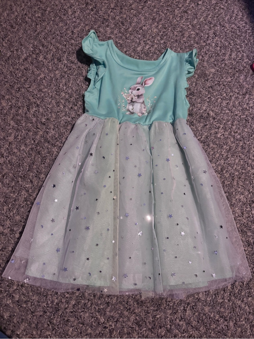 Mint Bunny Tulle Dress with Star Sparkle
